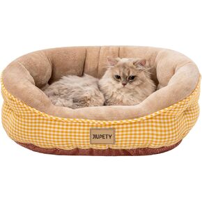 Jiupety Cat Beds for Indoor Cats with Side, Dog Bed for Small Dogs, Cute Calming Pet Sofa with Washable, Cuddle Kitten with Anti-Slip & Water-Resistant Oxford Bottom, Yellow, Fits up to 10 lb Pets