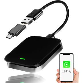محول CarPlay اللاسلكي منخفض الكمون 2-في 1 Carplay & Android Auto ، 2025 تم ترقيته المزدوج واللعب إلى iPhone & Android ، ويحول السلك إلى Dongle اللاسلكي ، USB-C دعم