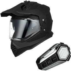 ILM Dual Sport Adventure Motorcycle Helmet مع Pinlock (أسود غير لامع ، M) وسماعة رأس Bluetooth مع نظام Hi-Fi
