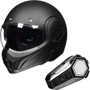 ILM خوذة خوذة دراجة نارية عتيقة ILM (أسود غير لامع ، L) وسماعات Bluetooth مع نظام Hi-Fi