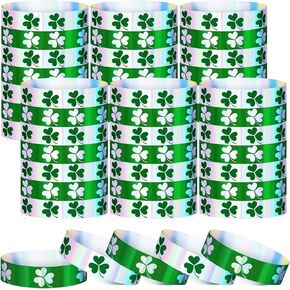 Henoyso 500 Pcs St Patricks Day Bracelets Irish Shamrock Wristbands Holographic Waterproof Bracelets Plastic Wristbands for Events St. Patrick's Day Party Favors Gifts Decorations