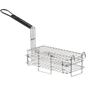 2-Level Nickel-Plated Steel Burrito/Chimichanga Fryer Basket, 12.5" x 6.63" x 4.63", Front and Left Hooks, Turnover deep fryer basket
