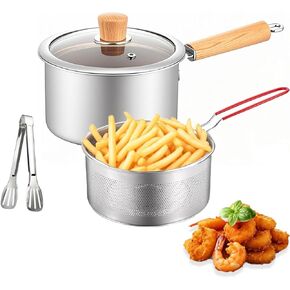 Stainless Steel Oil Strainer Pot With Fry Basket,Small Deep Fryer Pot With Basket And Lid, 3.6 Qt Stovetop Deep Fat Fryer For Tempura Chips, Fries, Fish, Chicken