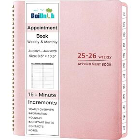 Appointment Book 2025 - Appointment Planner with Weekly ＆ Monthly Spread, January - December, 8.5’’ x 10.5’’, Large, 15 Minute Increments, 2025 Daily Planner with Pockets, Tabs, Flexible Soft Cover