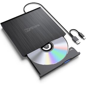 External CD DVD Drive USB3.0 Type-C,CD Burner for Laptop,Slim DVD Player Portable CD +/-RW Disk Drive for ROM Rewriter Reader with PC Desktop Windows MacBook Linux