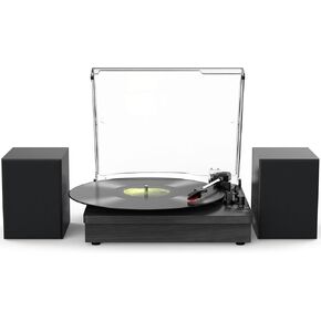 Record Player with Two Speakers Bluetooth Playback Turntable with 3 Speed AUX Headphone Input and RCA Out Black
