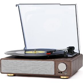 Vinyl Record Player Turntable,Built-in Bluetooth & 2 Stereo Speakers,Record Player 3 Speed 3 Size Turntables for Vinyl Records,Headphone,Auto Stop,RCA Line (Brown)