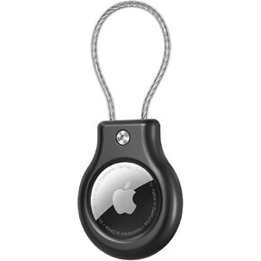4 Pack for AirTag Holder with Cable Wire TNSNK Anti-Lost Secure Keychain for Apple AirTag Shockproof Case for Keys Luggage Backpacks Pets, No Signal & Sound Interference (4 Black)