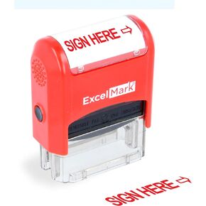 Sign HERE - ExcelMark Self-Inking Two-Color Rubber Office Stamp - Red and Blue Ink