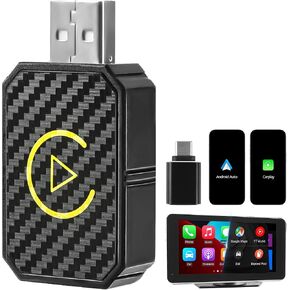 2 في 1 Mini Android Auto Wireless Adapter & Carplay Wireless Adapter ، Plug & Play for iPhone iOS 12+ / Android 11+ & Cars من 2016+