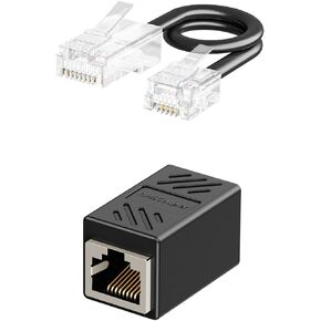 Uvital Phone Jack to Ethernet Adapter, RJ11 to RJ45 Adapter, RJ45 Female to RJ11 Male for Landline Telephone(Black,2 Pack)
