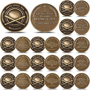 24 Pcs Bulk Christian Sports Coin Gift for Athletes 1.25" Religious Bible Verse Sports Coin Antique Gold Plated Jesus Loves You Gift for Team Players(Soccer)
