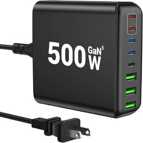 USB C Charger Block 500W, USB C Charging Station 8 Port USB Fast Charging PD 120W Laptop Charger Compatible with DELL HP Surface MacBook Pro/Air/All iPad iPhone 16/15/14/13/Pro Max/Galaxy Note