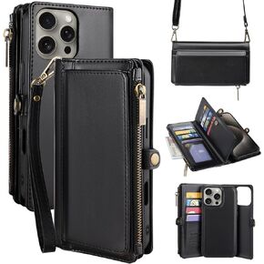 MInCYB for iPhone 16 Plus Wallet Case with Crossbody Strap & Magnetic Detachable PU Leather RFID Blocking Card Holder for Women Men, 6.7" - Blue