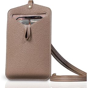 Mobile Phone Bag Wallet Leather Inclined Hanging Type Women Men's Shoulder Bag with Card Slot Chain Lanyard for iPhone Samsung Google Moto Screen Less Than 6.9 inches Gray