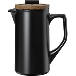 DHPO Ceramic French Press Coffee Maker, 22 Ounce Coffee Press Manual Brewer with Walnut Wood Lid, Premium Triple Filters Food Grade Stainless Steel for Coffee and loose Tea, Mother's Day Gifts, Black