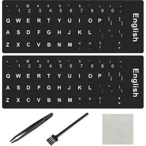 2PCS English Keyboard Stickers, Universal Replacement English Keyboard Letter with Tweezer Black Background White Lettering Alphabet Stickers for Laptop Notebook PC Computer Desktop