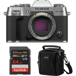 كاميرا رقمية Fujifilm X-T50 بدون مرآة ، حزمة مع بطاقة ذاكرة SDXC سعة 64 جيجابايت وحقيبة الكتف (شظية)