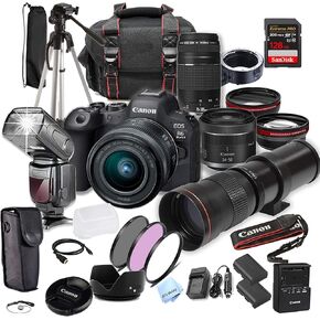 Canon EOS R6 Mark II with 24-50mm + 75-300mm + 420-800mm Super Telephoto Lens + 128GB Extreme Speed Card, Case, Tripod,TTL Speedlite, Spare Battery, Filters, More (Extreme Pro-Bundle) (Renewed)
