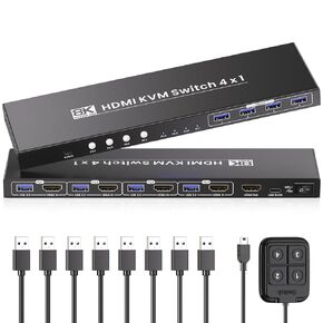 HDMI KVM Switch 1 شاشات 4 أجهزة كمبيوتر ، 8K@60Hz 4K@120Hz USB 3.0 4 PORT HDMI KVM SWIST for 4 PCS Share 1 مجموعة من لوحة المفاتيح والماوس والمراقبة
