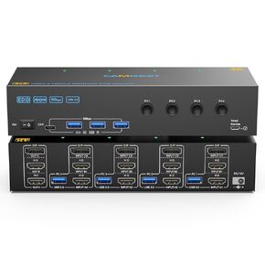 KVM Switch 3 Monitors 4 Computers 4K@60Hz, 2 HDMI and Displayport KVM Switch Triple Monitor for 4 Computer Share 3 Monitor and 4 USB3.0 Port,EDID Simulation,Wired Remote and 4 USB Cables Included