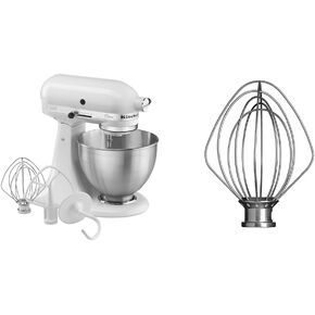 KitchenAid Classic Series 4.5 Quart Tilt-Head Stand Mixer K45SS, White & 6-Wire Whip for 3.5 Quart Tilt Head Stand Mixers, Metallic