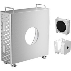 علبة الألومنيوم لـ MAC MINI 2024 M4/M4PRO ، مضاد للخلع ، مقاوم للصدمات ، تبديد الحرارة ، وصول مفتاح الطاقة ، غطاء واقي مستوحى من الكمبيوتر الشخصي لسطح المكتب ، M4 Stand ، Silver ،