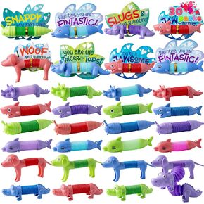 JOYIN 30 Packs Valentines Day Animal Pop Tubes Fidget Toys, Stretchy Tube Stress Relief Fidget Toy for Kids Valentine's School Classroom Exchange Gift Rewards and Goodie Bag Filler