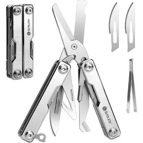 BIBURY Keychain Mini Multitool BI2052A, 8 in 1 EDC Scissors with Window Breaker, Seat Belt Cutter, Bottle Opener for Outdoor Survival, Mini Multi Tool with Pocket Clip, Gifts for Men and Women