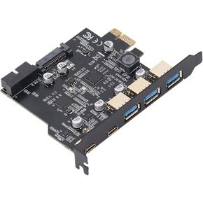 PCIe to USB 3.2 Gen 1 Expansion Card, 5Gbps Bandwidth PCI Express Expansion Card with 2 USB C & 3 USB A Ports, 19Pin Connector for Desktop PC