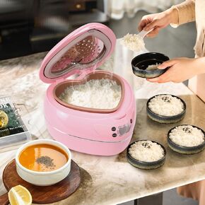 Heart Pink Shaped Rice Cooker,Valentines Day Multifunctional Peach Heart Shape Rice Cooker and Preset Timer and Automatic Heat Preservation,300WHigh Power,1.8L