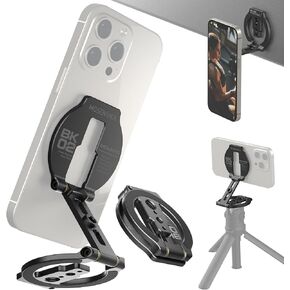 Dual Magnetic Phone Stand Holder Double Magnetic Ring Phone Holder Ultrathin Foldable 1/4" Screw Tripod Mount for iPhone 16 15 14 13 12 Pro Max Plus Gym Magnetic Phone Stand