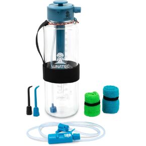 Mist, Shower and Hydrate Spray Water Bottle Bundle. Includes BPA Free 1500ml spray bottle, tube extension, bottle strap, bidet and water flosser tips, travel washcloth and camp dishcloth.