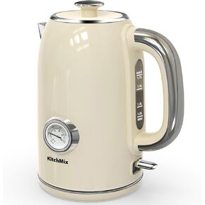 electral kettles1500w ، 1.7 لتر غلاية شاي من الفولاذ المقاوم للصدأ مع مقياس حرارة ، وإغلاق تلقائي ومجرى ، مقبض اللمس البارد ، غلاية خالية من BPA و Kettle الساخنة (Beige)