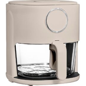 Cook with Color 1200W 4Qt Air Fryer: Stylish Design, Glass Basket, Dishwasher Safe, Digital Display, 6 Presets - Variable Temp 175°F to 400°F & 60-Min Timer - Greige