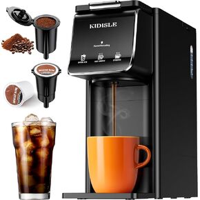 Hot & Iced Coffee Maker for K-Cups & Ground Coffee, Single-Serve Brewer with Bold Setting, Reusable Filter, Travel Mug Friendly, Compact & Quick Brew, Black