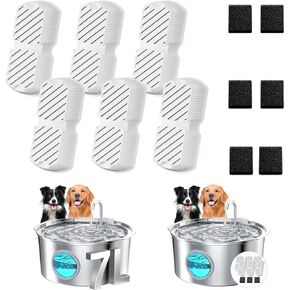 Dog Water Fountain Filters: 12 Dog Fountain Filters - Pet Water Fountain Filters Replacement - Including 6 Filters + 6 Sponges - Suitable for GROOKPET Dog Water Fountain for Large Dogs