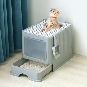 Foldable Cat Litter Box with Scoop, Drawer Type Cat Litter Pan, Front Entry Top Exit Kitty Litter Box, Plastic Cat Litter Box Easy to Odor Control and Clean (Mint Green)