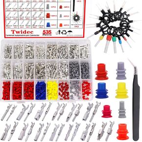 Twidec/825Pcs Car Electrical Wire Terminal Pins Connector Kit 1/1.5/1.8/2.2/2.8/3.5mm 21Type Connector Pins Terminal Auto Electric Connector Non-Insulated Plug Removal Male Female Crimp Pins