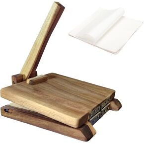 Wooden Tortilla Press with 50pcs Parchment Paper, Large Wood Mexican Tortillera Presser Homemade, Square Flour Tortilla Press for Tortillas Roti Burrito, Tacos, Pataconera, 8 inch