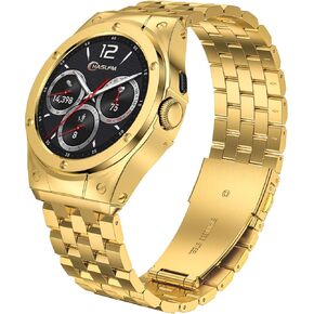 Stainless Steel Case with Band Compatible for Google Pixel 3 41mm / Pixel 2 / Pixel Watch, Rugged Metal Wristband Strap with Protector Bumper Cover for Men,Silver/Gold