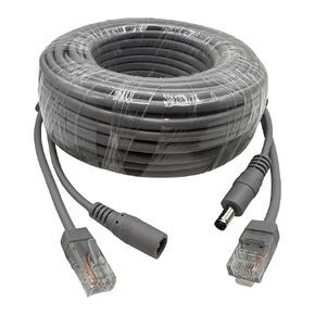 Security Camera Power and Data Cable, CAT5e Ethernet with Power Supply, All-in-One Cable for CCTV Surveillance (20M)
