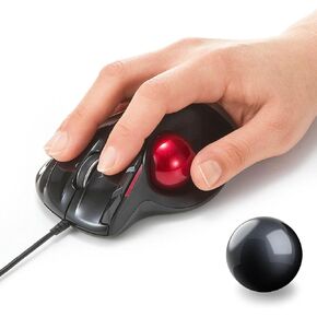 SANWA Wired Trackball Mouse GMATB44BKN + Black 34mm Trackball Replacement Ball Set, Computer Rollerball Mice, 400/800/1200/1600 DPI, 5 Buttons, Compatible MacBook, Laptop, Windows, macOS, Chrome OS