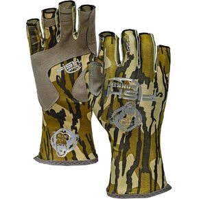 Fish Monkey SPF 50+ Four Way Stretch Quick Dry Breathable Half Finger Second Skin Fit Fishing Guide Gloves Superior Non Slip Grip for Men and Women (Bottomland - Large)