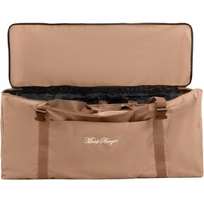 12 slot duck decoy bag with zippered top cover, padded adjustable shoulder straps, mesh bottom drains