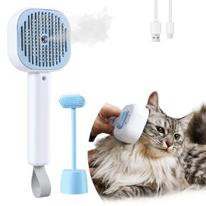 Cat Steam Brush Spritz Defur Combor لتسقيف القطة الداخلية مع مشط التدليك ، وفرشاة مياه مياه مزيل الشعر لمزيوف الشعر لفترة قصيرة مع زر التحرير ، وضع ضباب قابل للتعديل ، رمادي
