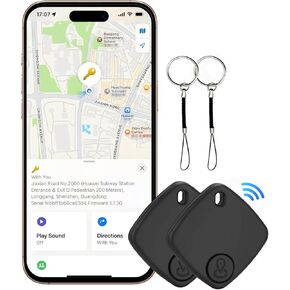 Air Tags-2 Pack, Bluetooth Keys Finder Luggage Tracker Works with Apple Find My APP (iOS Only), Item Locator for Luggage, Backpack, Suitcases, Replaceable Battery (Black)