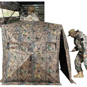 Hunting Blind, 360° See Through Ground Blind, Hunting Blind for Deer & Turkey - Silent Fabric, Pop-Up Design, Camouflage Tent for 2-3 Hunters, Portable Concealed Shelter with Carrying Bag