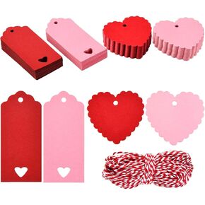 Willbond 200 Pieces Valentine's Day Theme Tags Heart Kraft Paper Hang Name Tags with 65.6 Feet Twines for Valentine's Party Wrapping DIY Supplies (Classic Style)(Sweet Style)