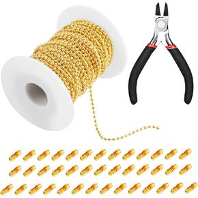 Mudder 65 Feet Stainless Steel Chains, 2.4mm Bead Link Chain with 40 Ball Connector Clasp and Plier for Necklace Hanging Ornament Key Chain Dog Pet Tags(Black) in Kuwait